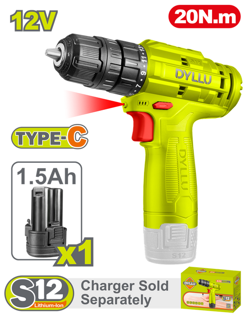 Taladro Inalambrico 3/8 12V 20Nm  Incluye 1 Bateria 1.5Ah  Cargador No Incluido Total (Dtcds510)
