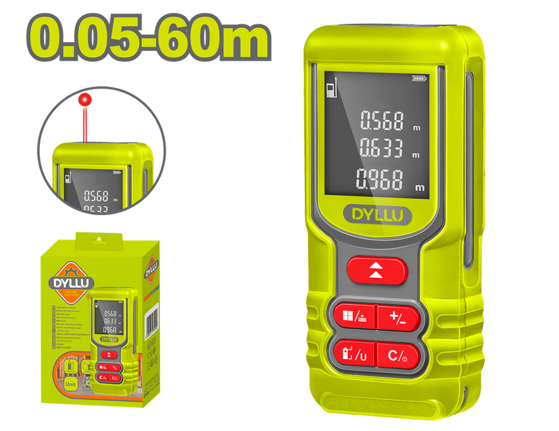 Medidor De Distancia Laser 60M Luz Roja Dyllu (Dtdl1516)