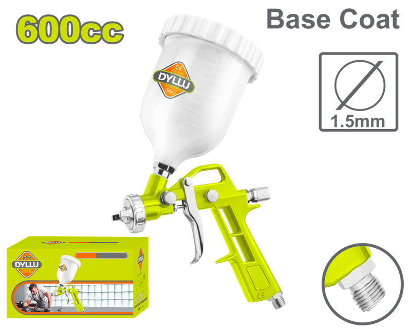 AEROGRAFO 600CC VASO PLASTICO BOQUILLA 1.5MM ALTA PRESION ENCHUFE RAPIDO DYLLU (DTGA1504)