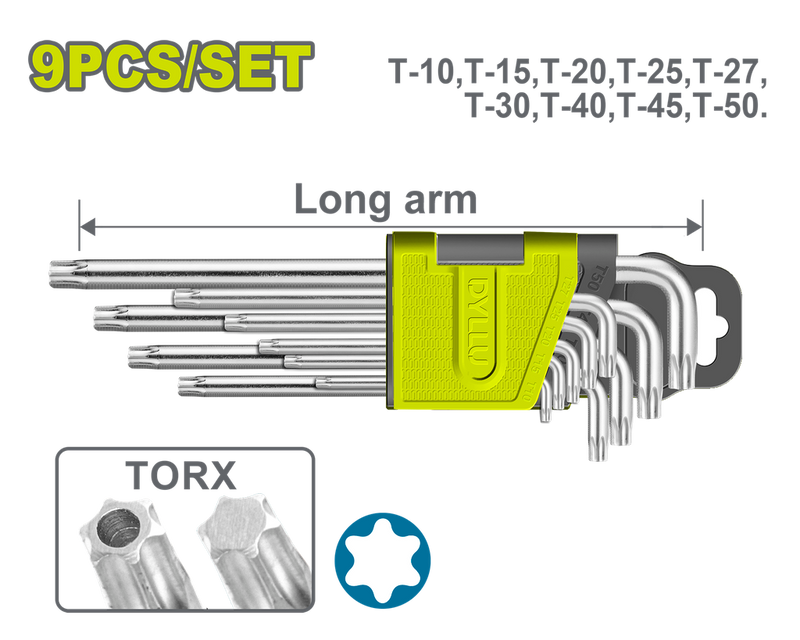 JUEGO DE LLAVE TORX X 9 PZS (T-10,T-15?T-20,T-25,T-27?T-30,T-40,T-45,T-50.) DYLLU (DTHK3291)