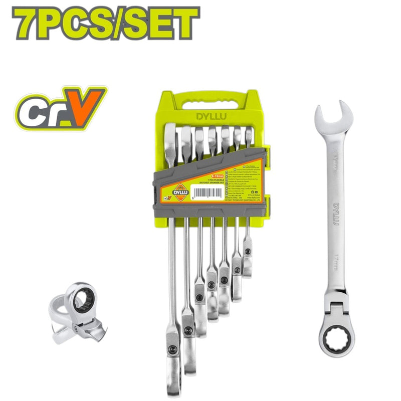 LLAVE MIXTA 8 - 19 MM CON RACHE FLEXIBLE JUEGO X 7 PZS DYLLU (DTSP5207)