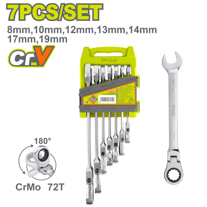 LLAVE MIXTA 8 - 19 MM CON RACHE JUEGO X 7 PZS DYLLU (DTSP4207)