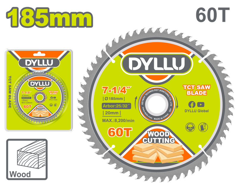 DISCO CORTE MADERA 7-1/4" X 60T DYLLU (DTTC1K03)