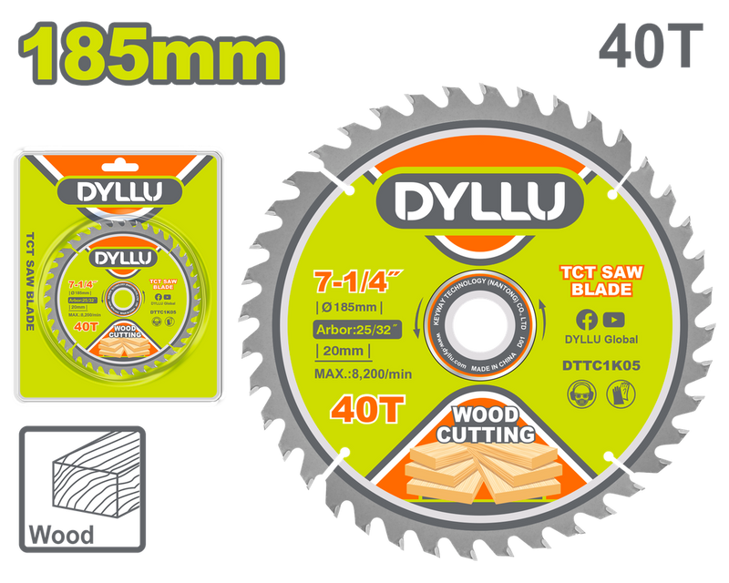 DISCO CORTE MADERA 7-1/4" X 40T DYLLU (DTTC1K05)