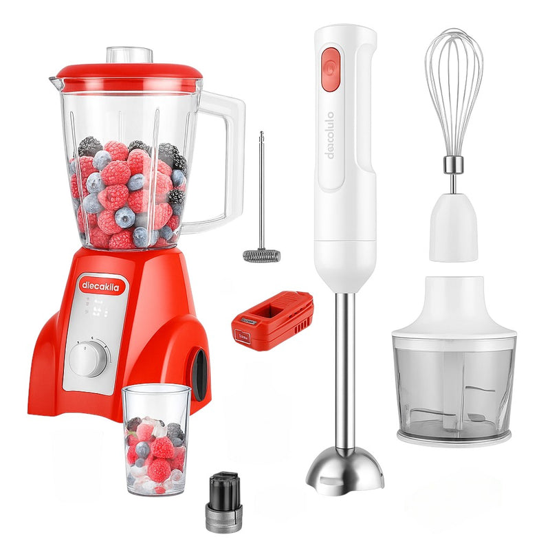 COMBO DECAKILA LICUADORA INALAMBRICA 16V 1.5L VASO PLASTICO INCLUYE BATERIA Y CARGADOR (KUJB051R) + BATIDORA DE MANO INCLUYE 5 ACCESORIOS (KMJB055R)