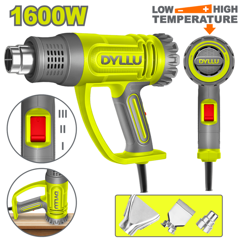 PISTOLA CALOR CON TEMPERATURA AJUSTABLE 1600W INCLUYE 3 BOQUILLAS DYLLU (UDTHG1520)