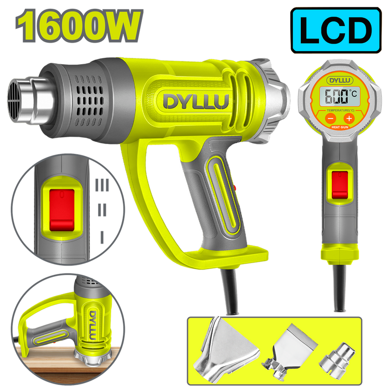 PISTOLA CALOR CON TEMPERATURA AJUSTABLE PANTALLA LCD 1600W INCLUYE 3 BOQUILLAS DYLLU (UDTHG1530)